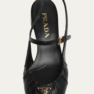 Prada Women's Black Leather Mary Jane Slingback Heels